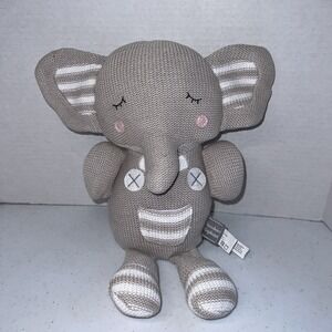 Living Textiles Gray Knit Theodore Elephant Stuffed Animal Rattle Nursery Toy 14